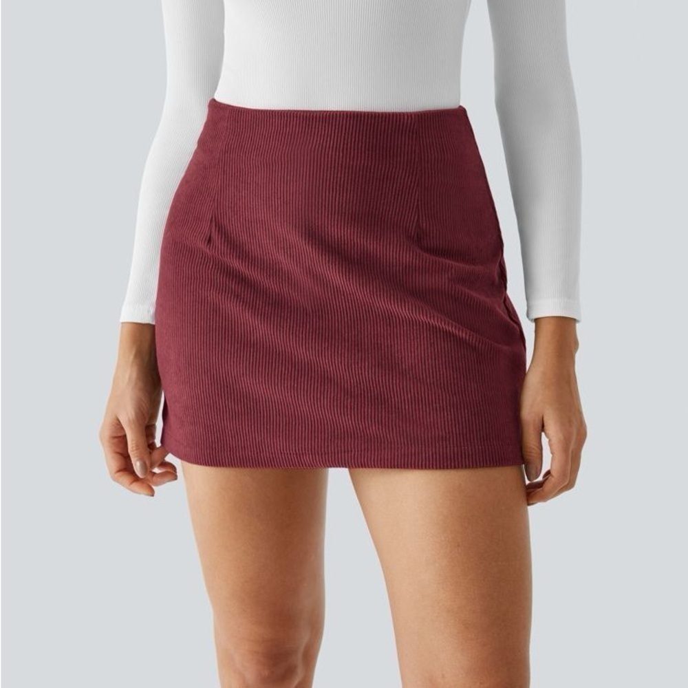 Halara High Waisted Invisible Zipper 2-in-1 Mini Corduroy Casual Skirt